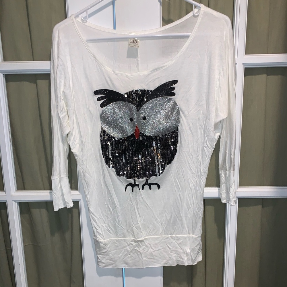 NWOT; owl sequin dolman fits sz M